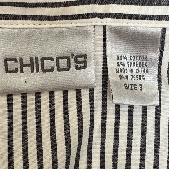Chico’s Black & White Striped Poplin Button Front Blouse | Size 3 (XL) - Picture 6 of 9